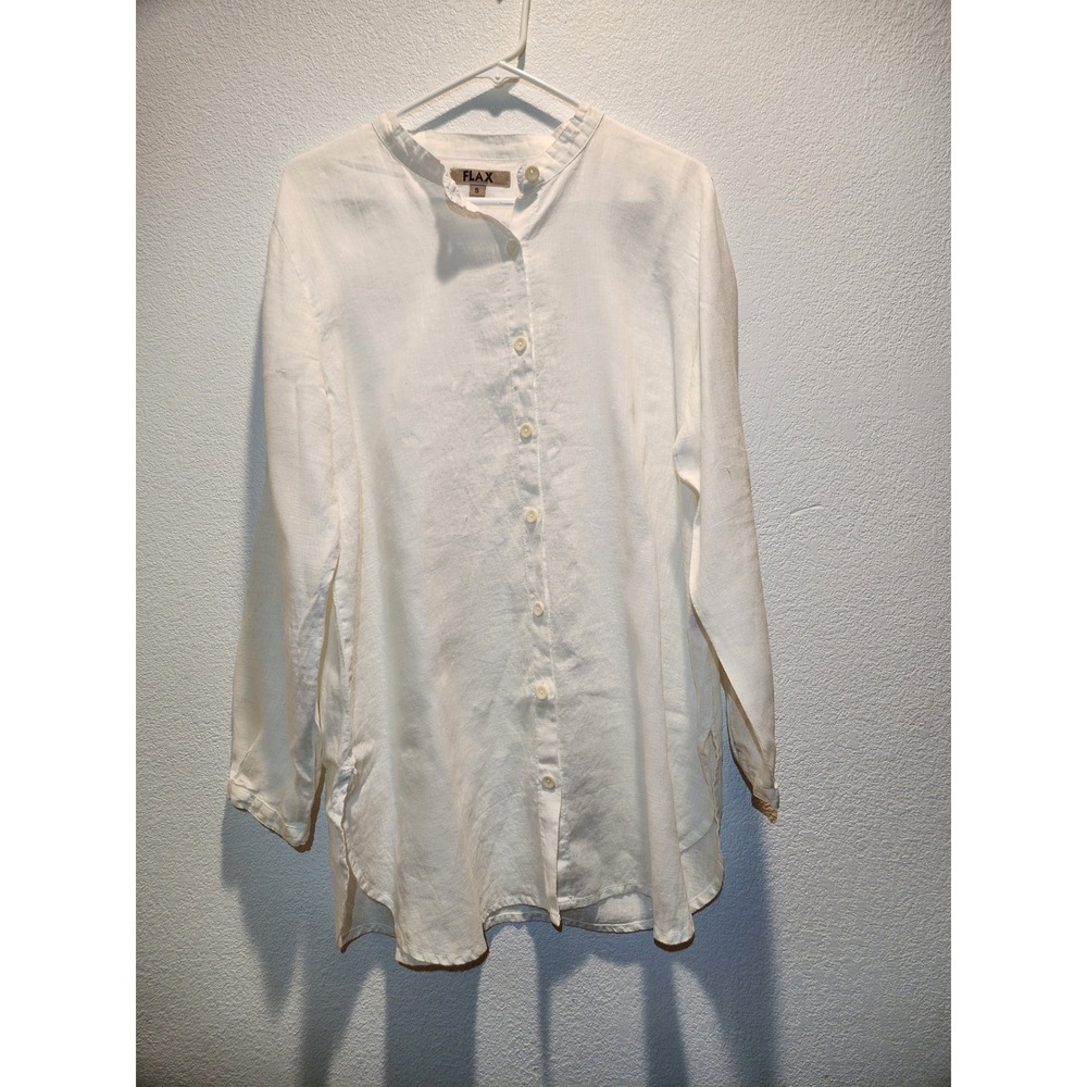 NWOT FLAX White 100% Linen Button Front Shirt Top Size‎ S Made in Lithuania